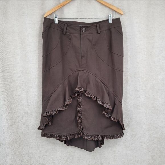 Italian Y2K Choclate Brown Ruffled Skirt and Blazer Set Steampunk Dark Academia - Picture 6 of 16